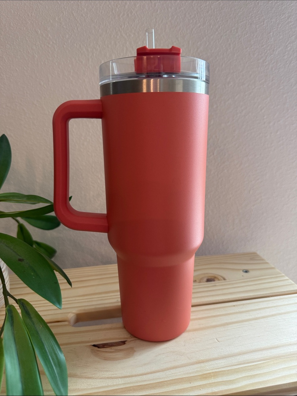 Stanley Coral Orange Insulated Travel Mug with Handle - Picture 2 of 3